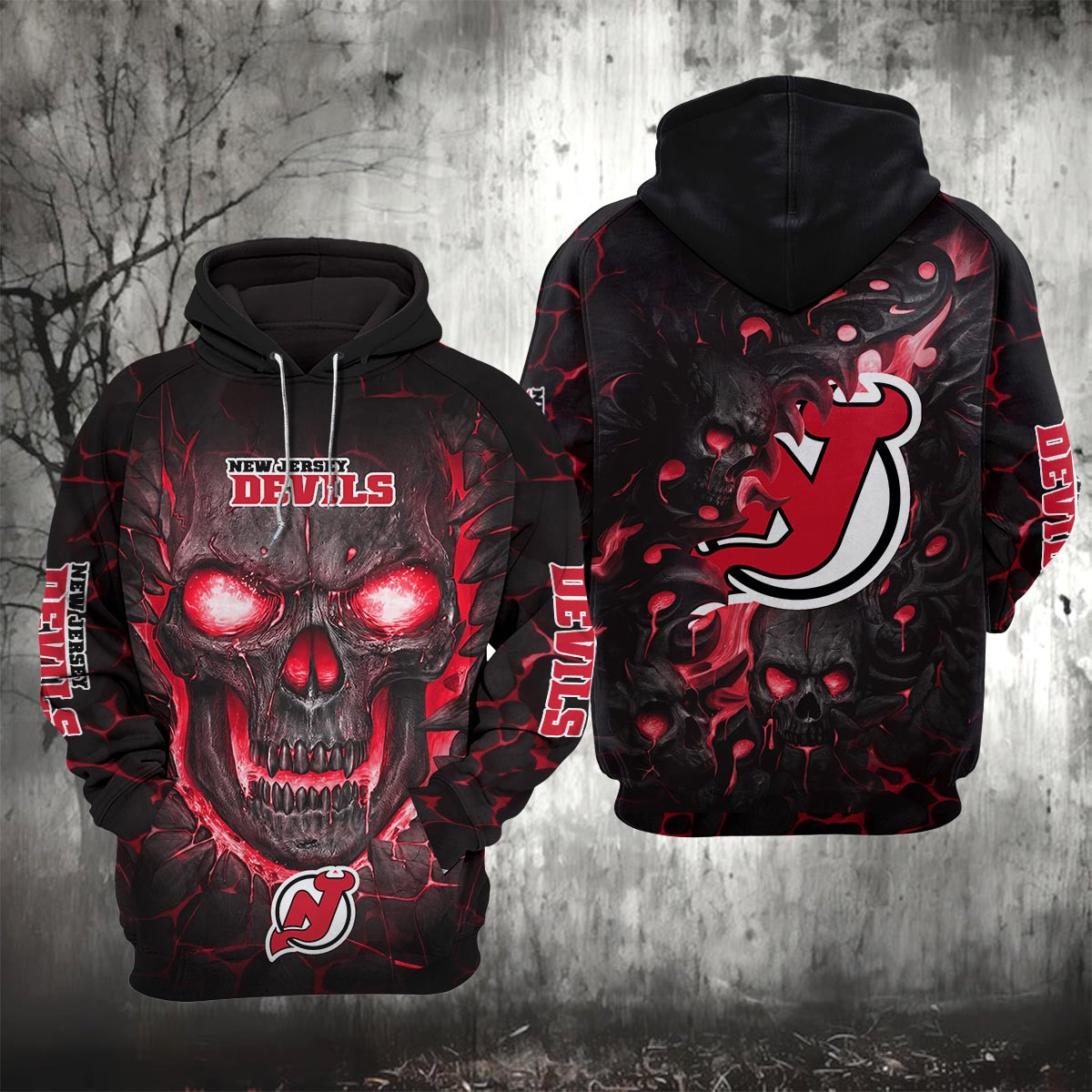 Sportswearmerch New Jersey Devils NHL Lava Skull Hoodie For Fan