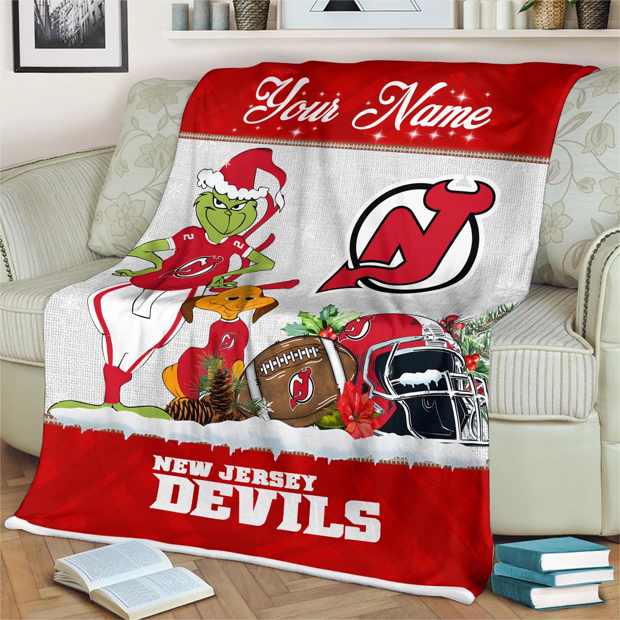 Sportswearmerch New Jersey Devils NHL x Grinch Christmas Fleece Blanket For Fan
