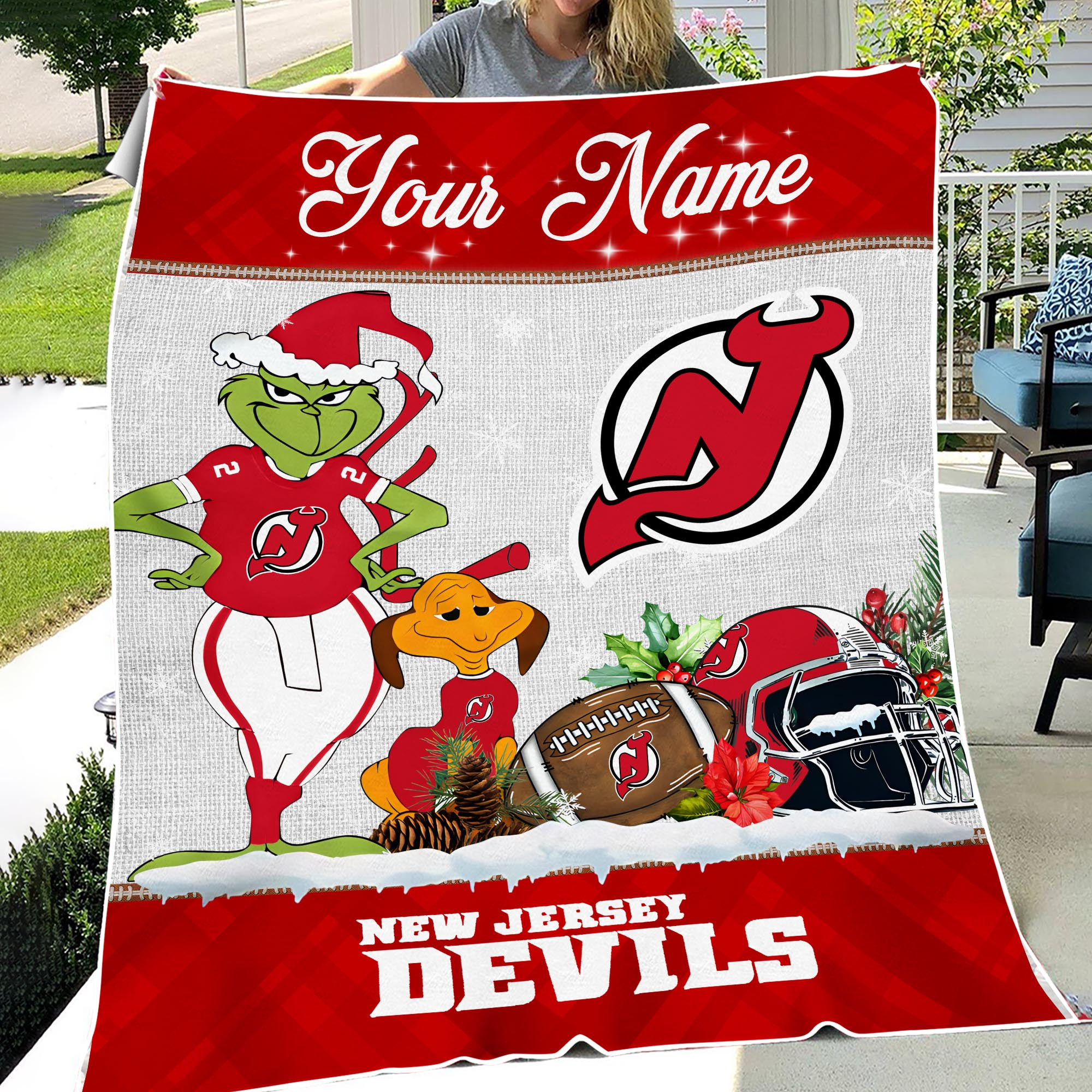 Sportswearmerch New Jersey Devils NHL x Grinch Christmas Fleece Blanket For Fan