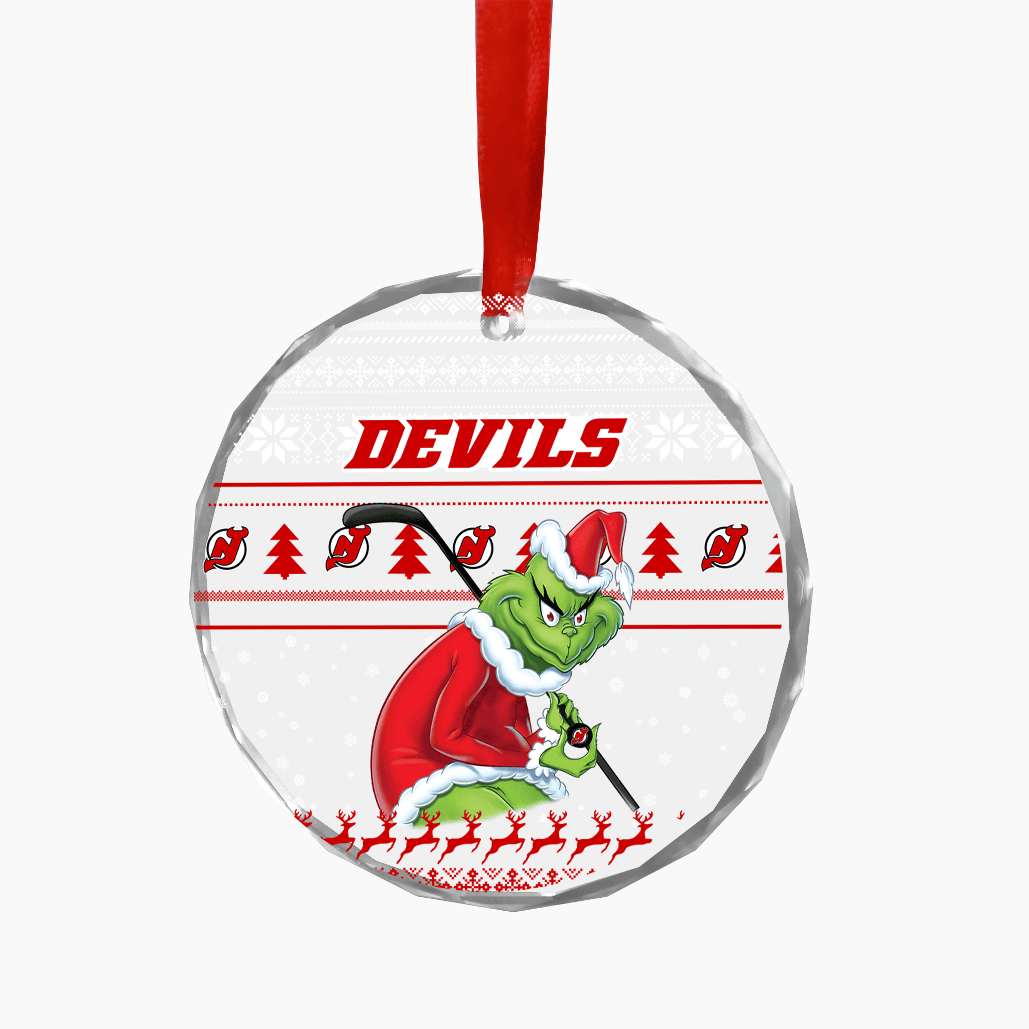 Sportswearmerch New Jersey Devils NHL x Grinch Christmas Glass Ornament For Fans
