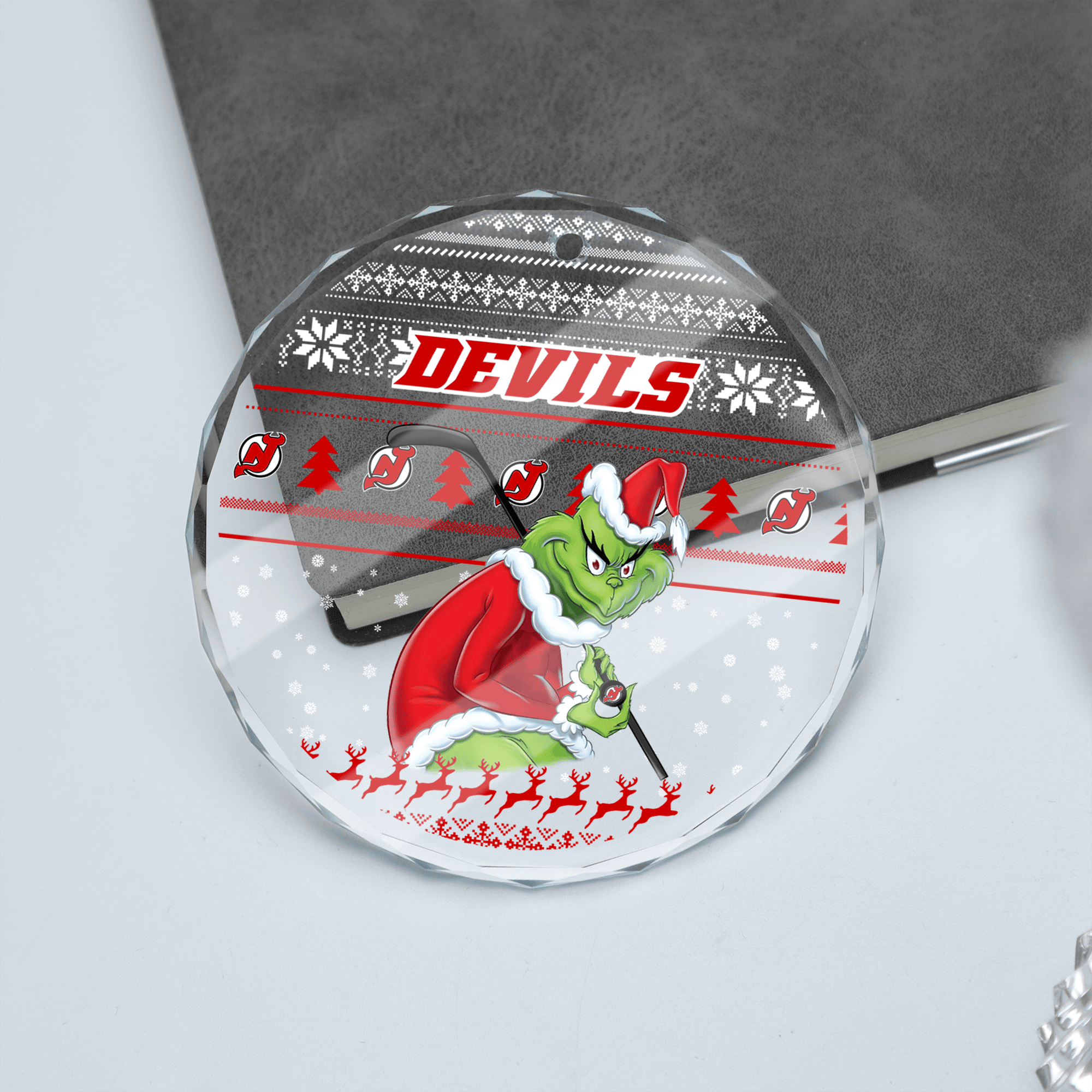 Sportswearmerch New Jersey Devils NHL x Grinch Christmas Glass Ornament For Fans