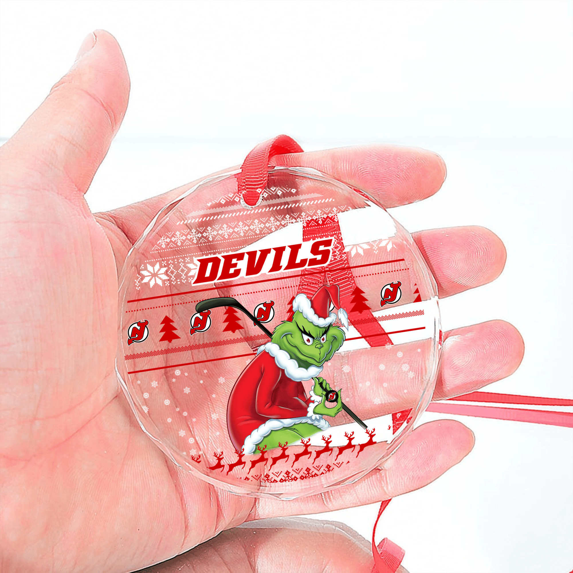 Sportswearmerch New Jersey Devils NHL x Grinch Christmas Glass Ornament For Fans