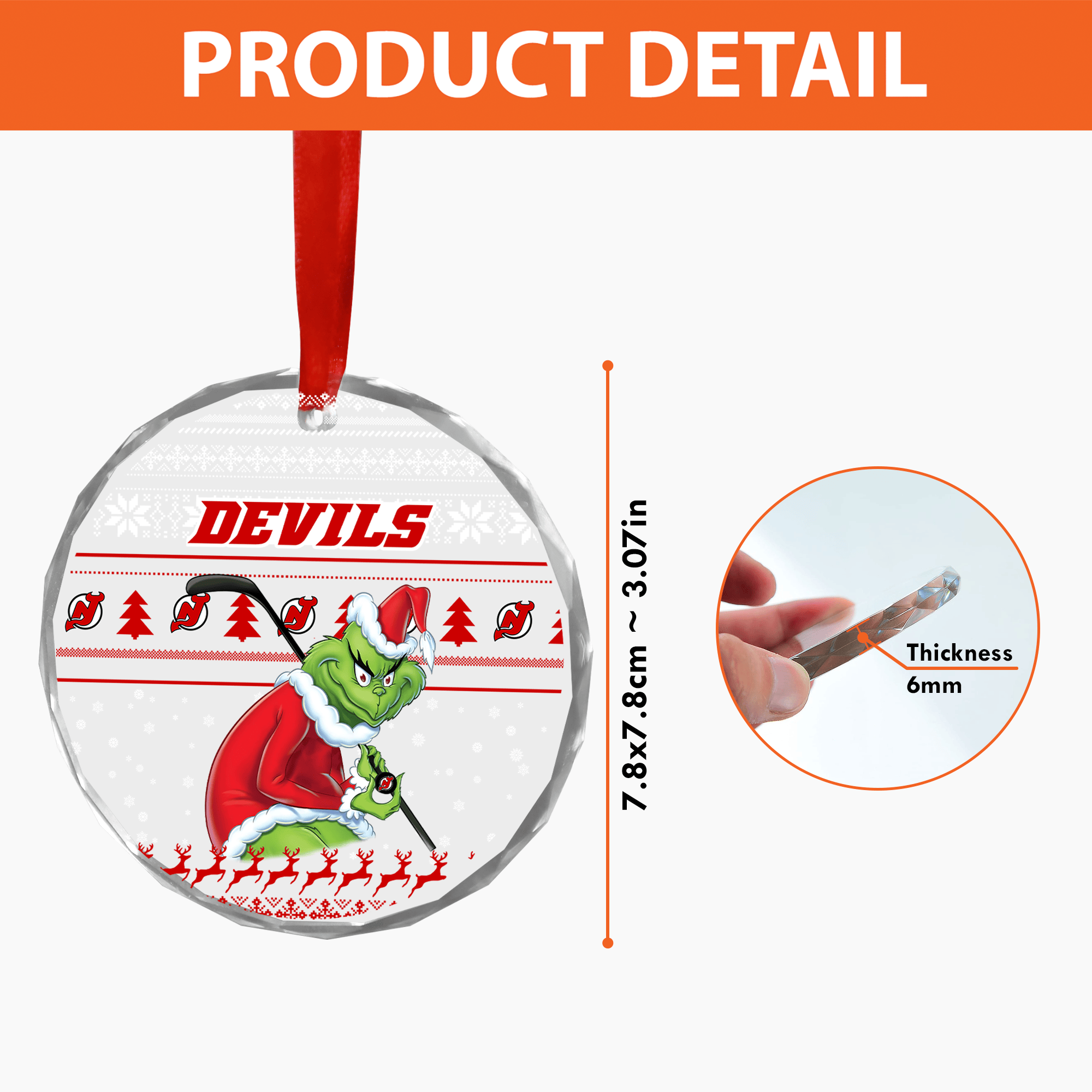 Sportswearmerch New Jersey Devils NHL x Grinch Christmas Glass Ornament For Fans