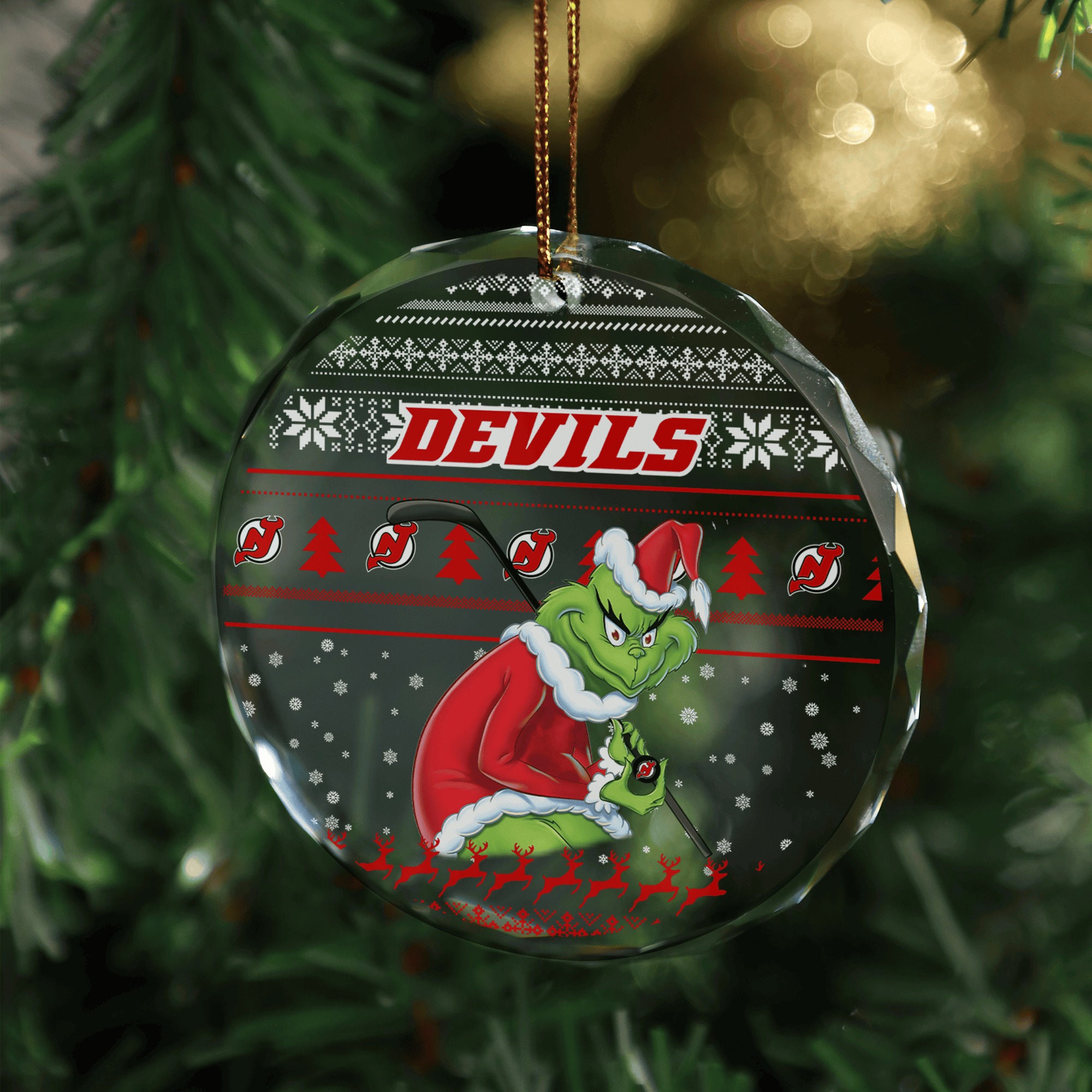 Sportswearmerch New Jersey Devils NHL x Grinch Christmas Glass Ornament For Fans