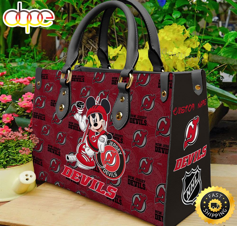 Sportswearmerch New Jersey Devils NHL x Mickey Women Leather Hand Bag For Fan