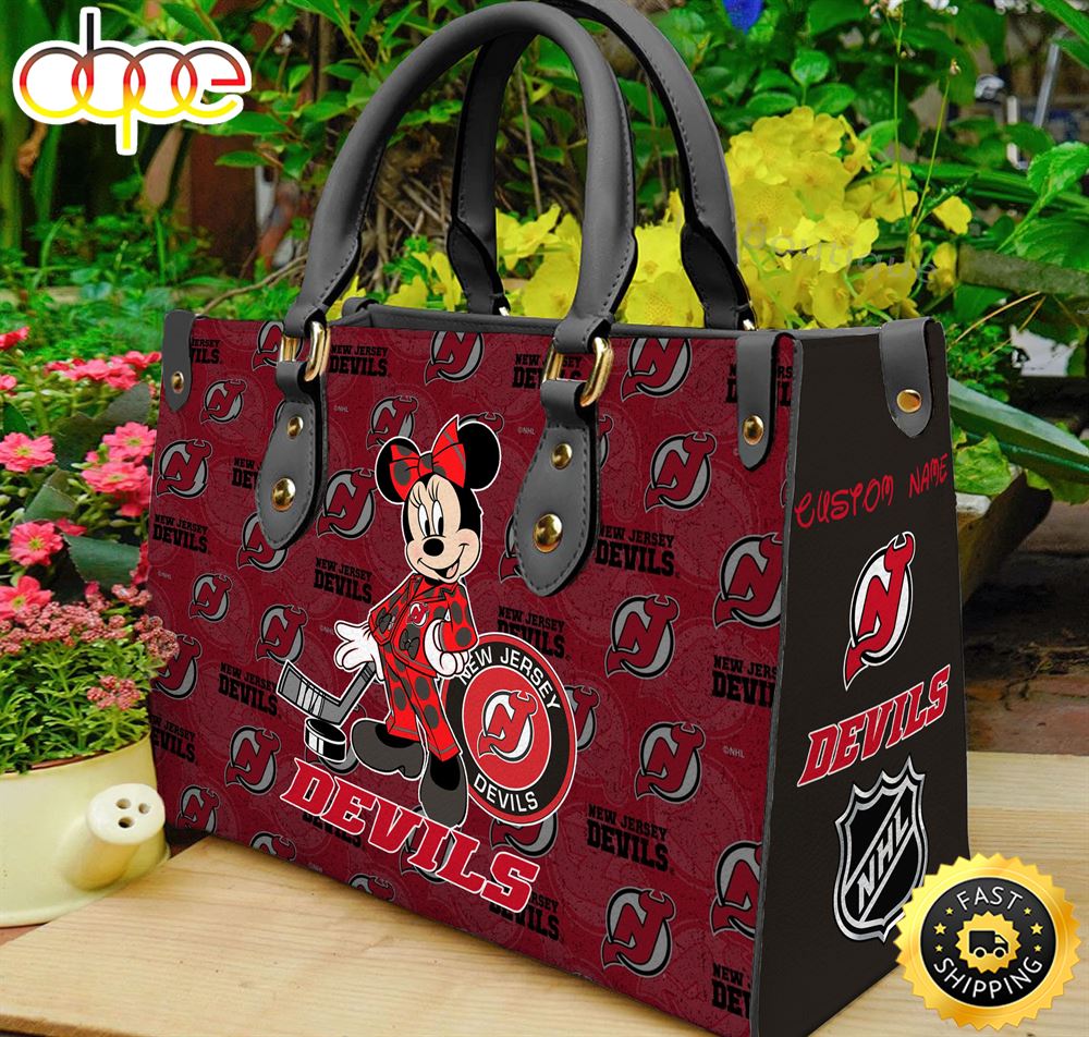 Sportswearmerch New Jersey Devils NHL x Minnie Women Leather Hand Bag For Fan