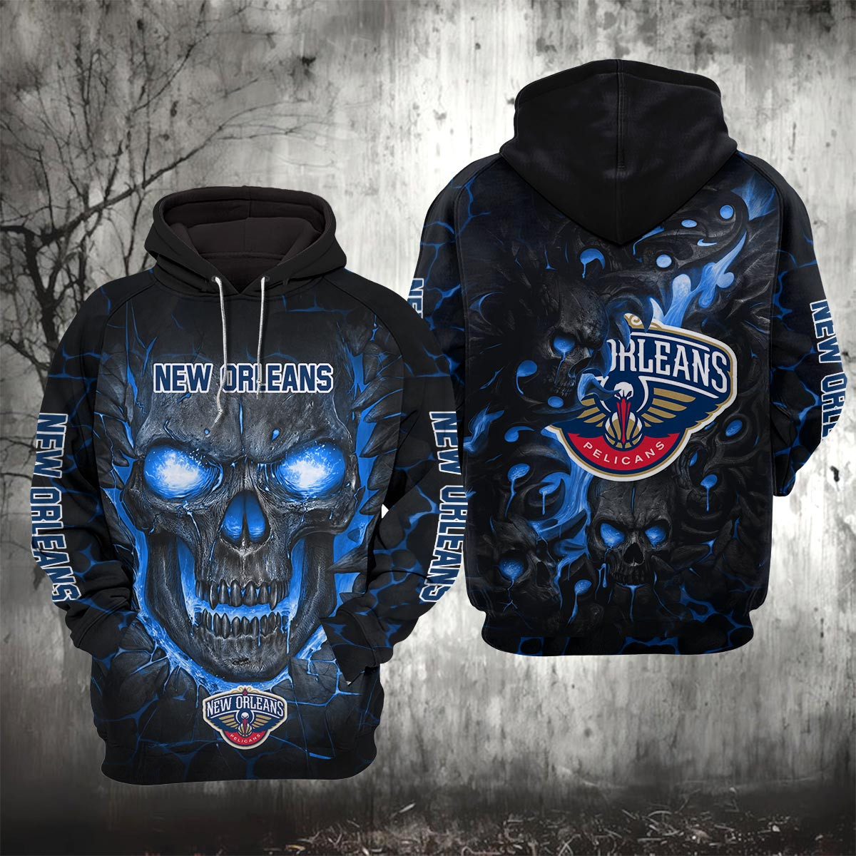 Sportswearmerch New Orleans Pelicans NBA Lava Skull Hoodie For Fan