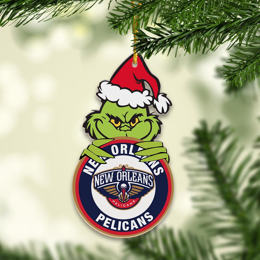 Sportswearmerch New Orleans Pelicans NBA x Grinch Christmas Acrylic Ornament For Fans