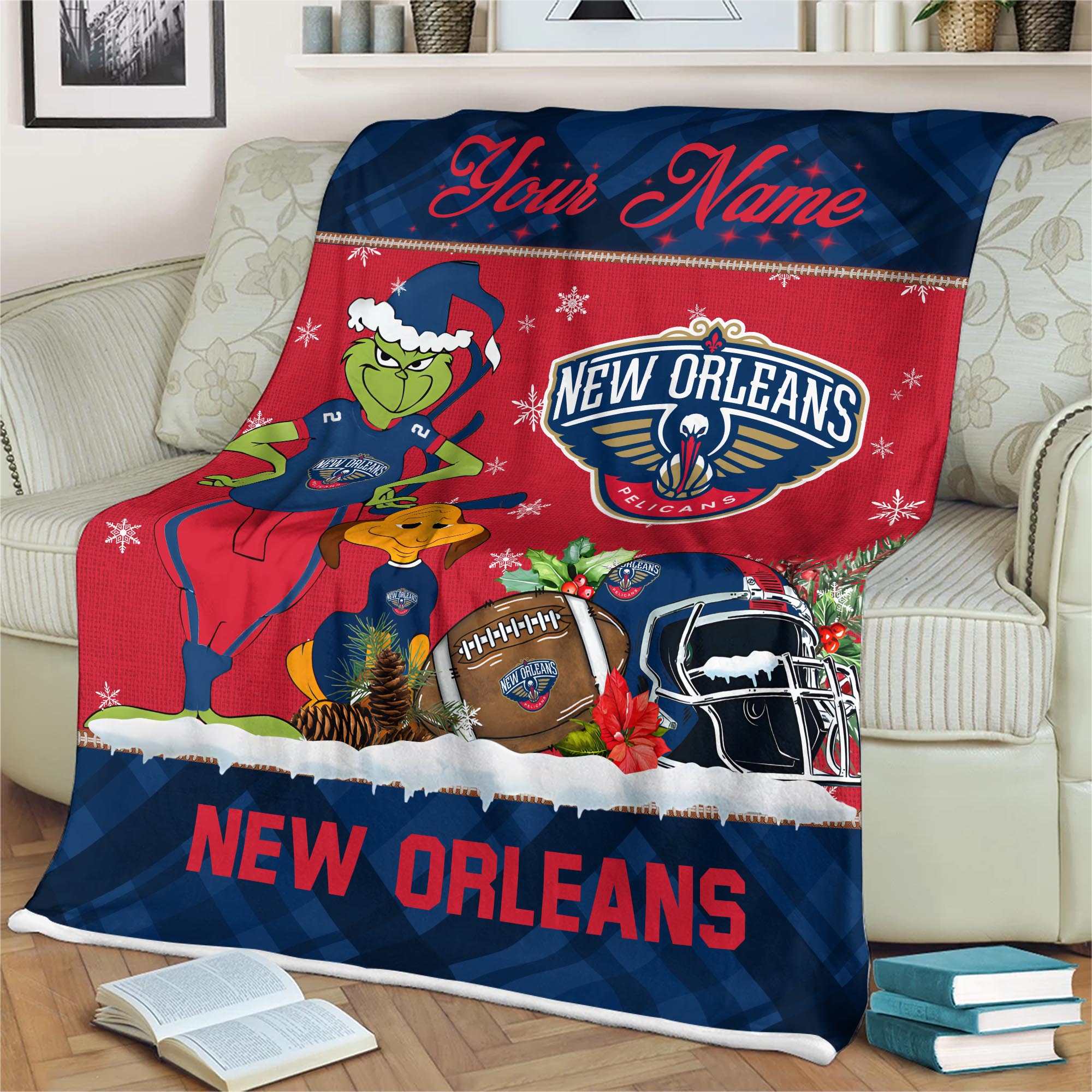 Sportswearmerch New Orleans Pelicans NBA x Grinch Christmas Fleece Blanket For Fan