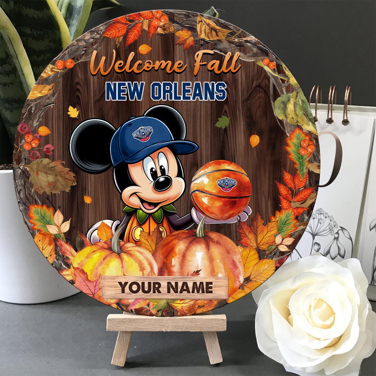 Sportswearmerch New Orleans Pelicans NBA x Mickey Round Wooden Sign For Fan