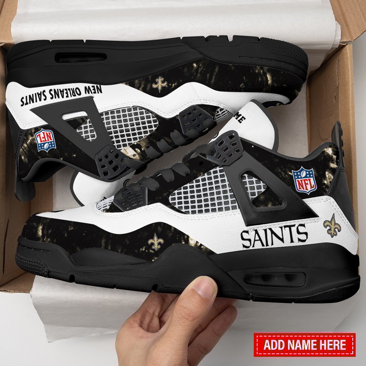 Sportswearmerch New Orleans Saints NFL Air Jordan 4 Sneaker AJ4 Sneakers Shoes For Men And Women