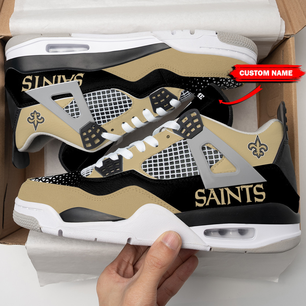 Sportswearmerch New Orleans Saints NFL Air Jordan 4 Sneaker AJ4 Sneakers Shoes For Men And Women