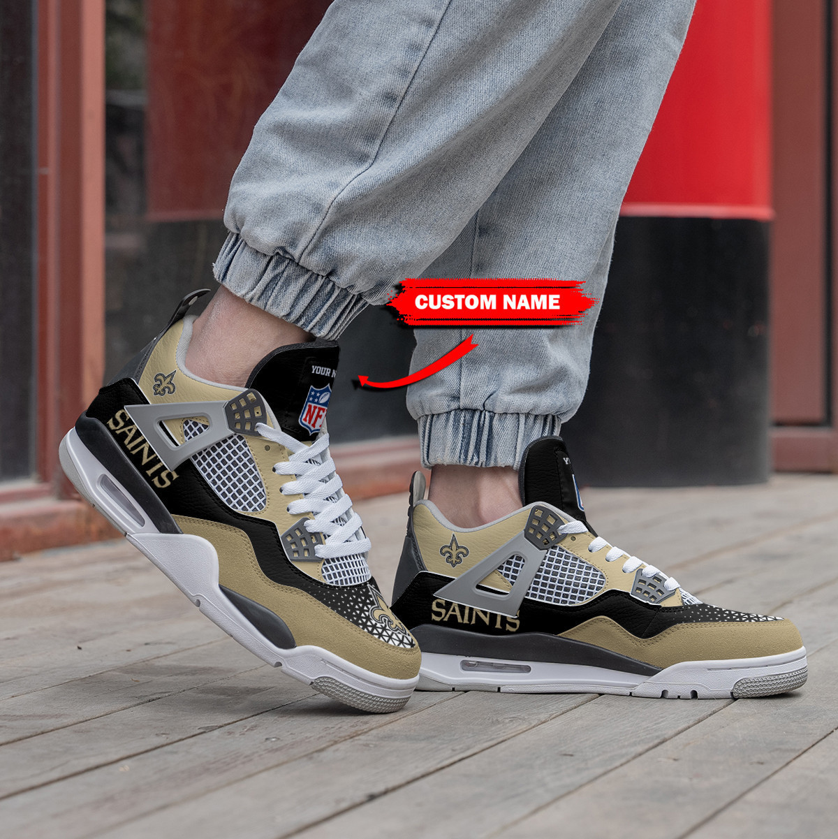 Sportswearmerch New Orleans Saints NFL Air Jordan 4 Sneaker AJ4 Sneakers Shoes For Men And Women
