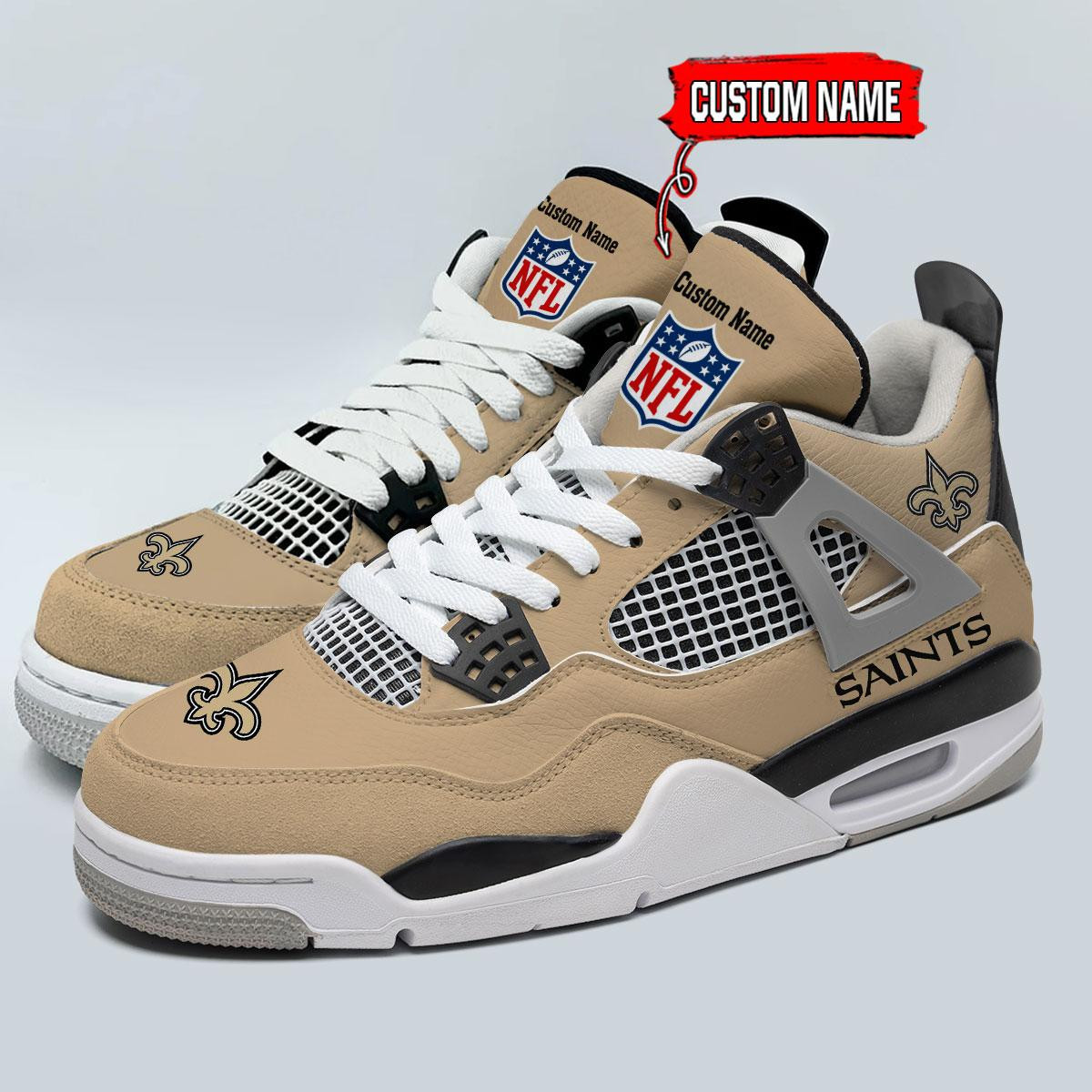 Sportswearmerch New Orleans Saints NFL Air Jordan 4 Sneaker AJ4 Sneakers Shoes For Men And Women