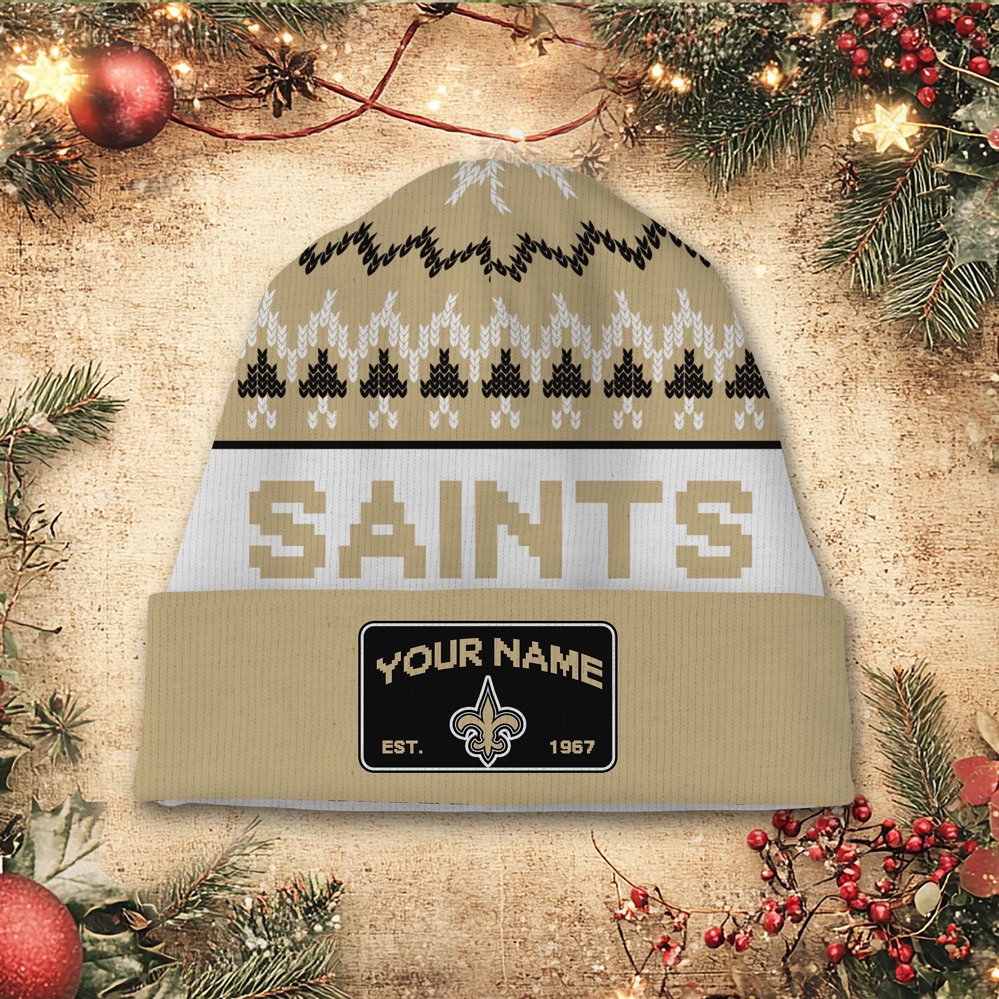 Sportswearmerch New Orleans Saints NFL Christmas Beanie Hat For Fan