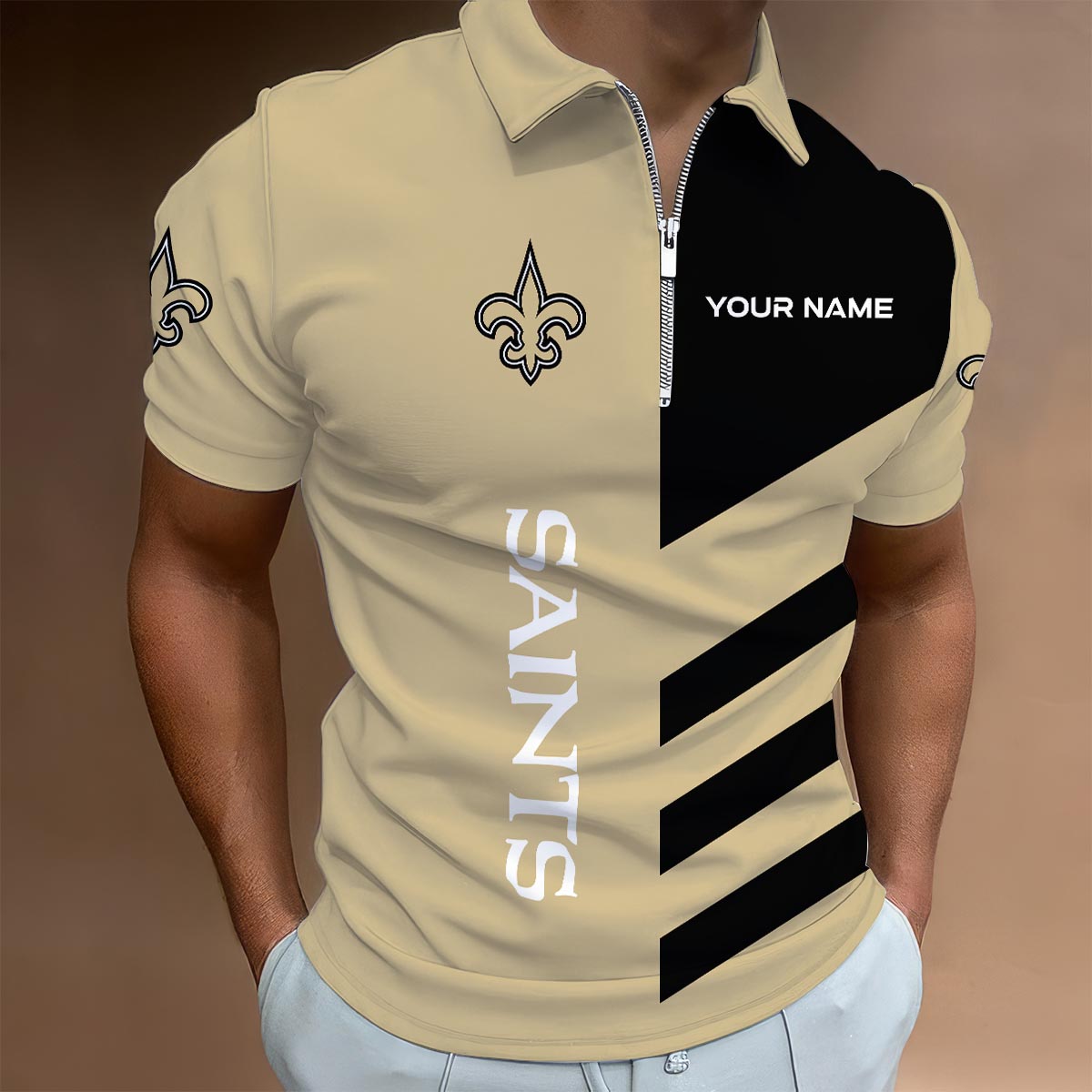 Sportswearmerch New Orleans Saints NFL Lapel Zip Polo Shirt For Fan