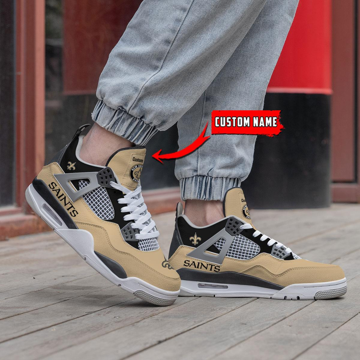 Sportswearmerch New Orleans Saints NFL Personalized Air Jordan 4 SnAJ4 Sneakers Shoes For Men And Women