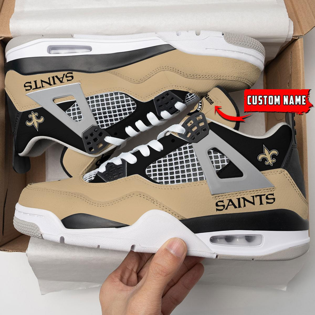 Sportswearmerch New Orleans Saints NFL Personalized Air Jordan 4 SnAJ4 Sneakers Shoes For Men And Women