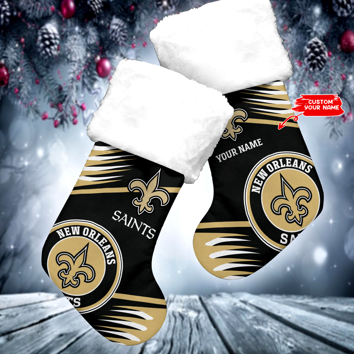 Sportswearmerch New Orleans Saints NFL Personalized Christmas Socks For Fan