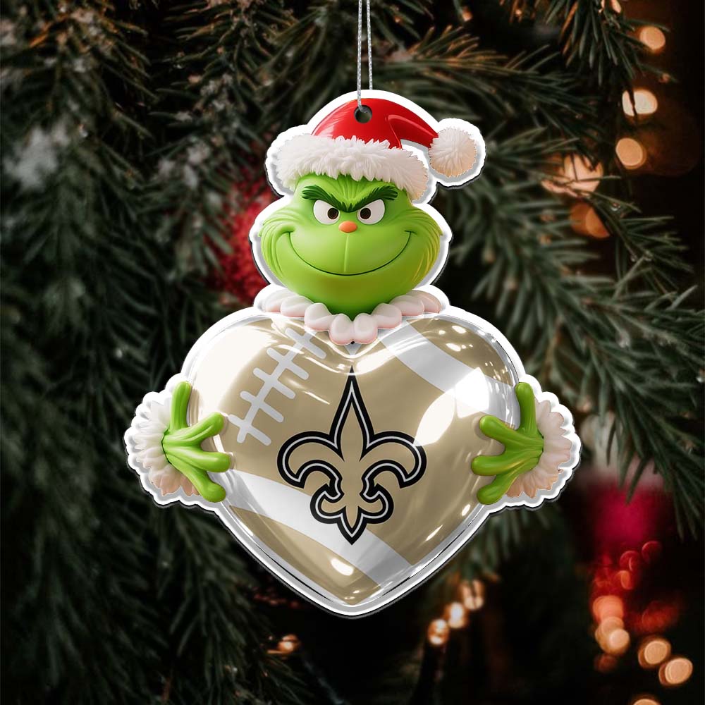 Sportswearmerch New Orleans Saints NFL The Grinch x Christmas Acrylic Ornament Gift For Fan