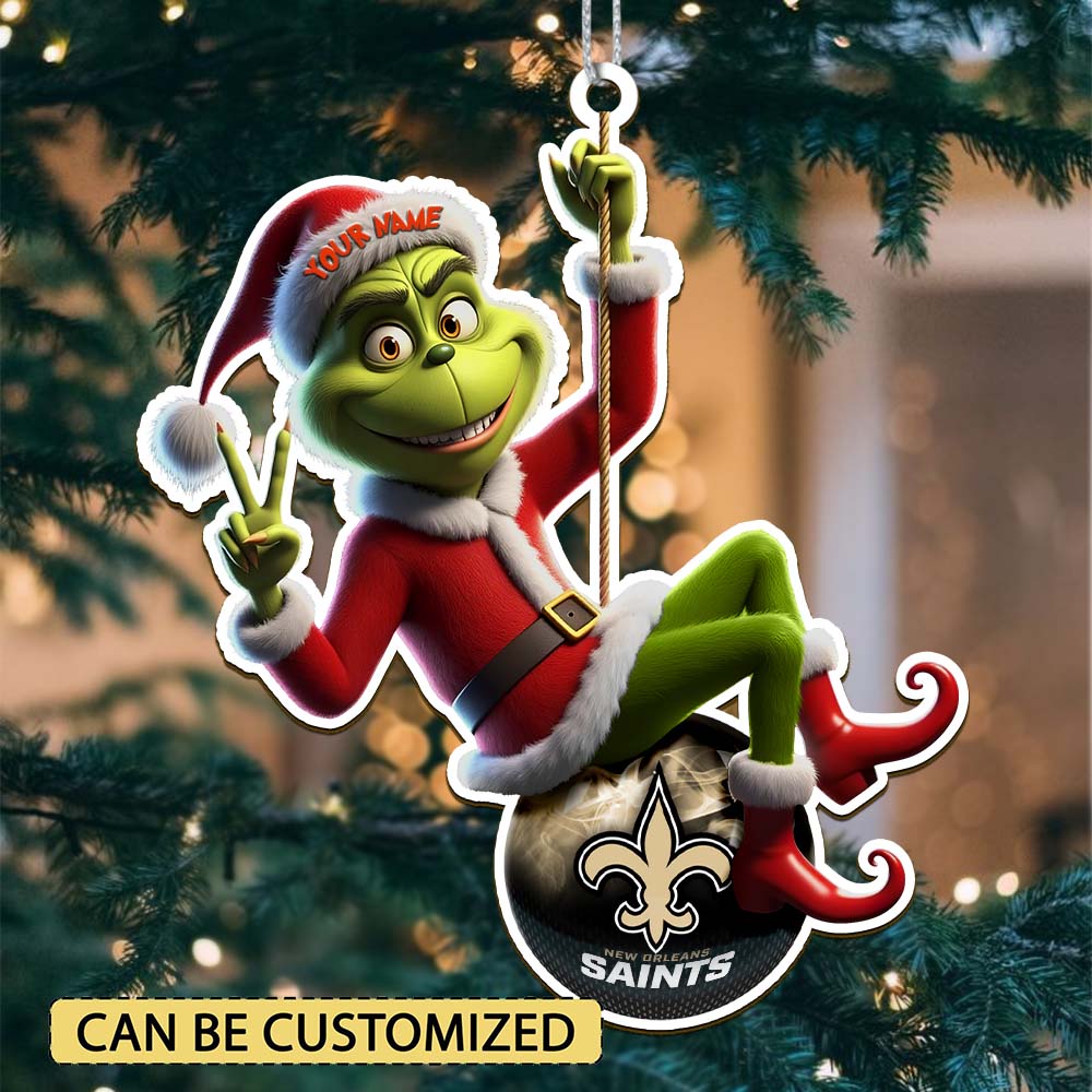 Sportswearmerch New Orleans Saints NFL The Grinch x Christmas Acrylic Ornament Gift For Fan