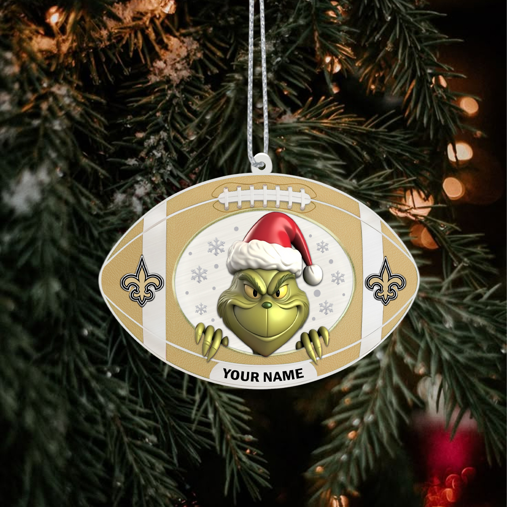 Sportswearmerch New Orleans Saints NFL The Grinch x Christmas Acrylic Ornament Gift For Fan