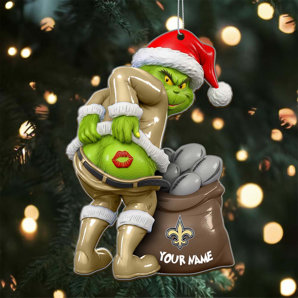 Sportswearmerch New Orleans Saints NFL The Grinch x Christmas Acrylic Ornament Gift For Fan