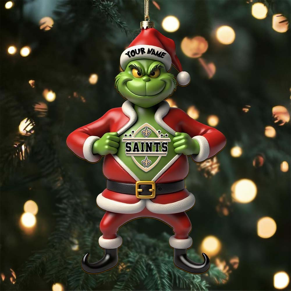 Sportswearmerch New Orleans Saints NFL The Grinch x Christmas Acrylic Ornament Gift For Fan