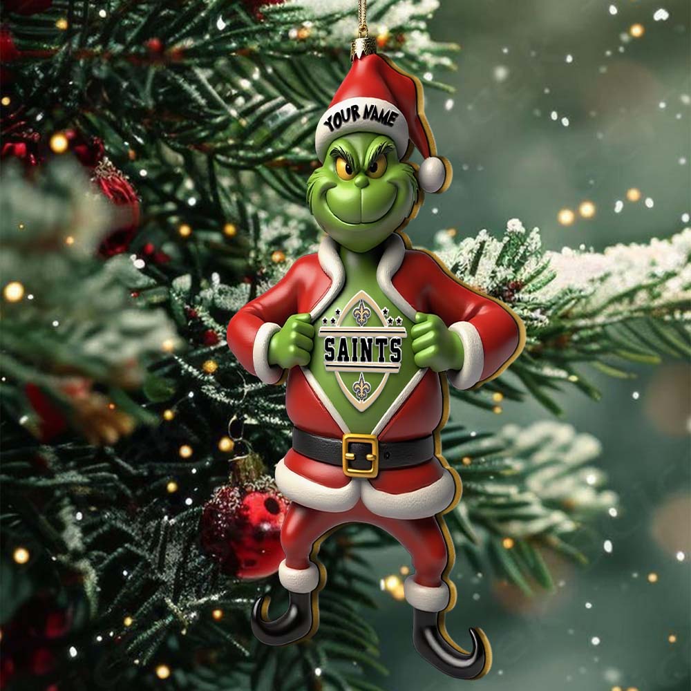 Sportswearmerch New Orleans Saints NFL The Grinch x Christmas Acrylic Ornament Gift For Fan