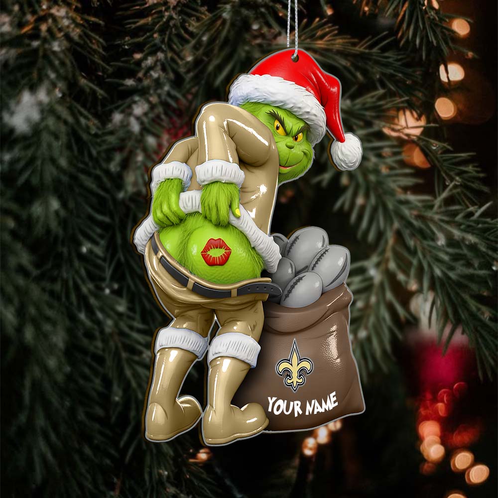 Sportswearmerch New Orleans Saints NFL The Grinch x Christmas Acrylic Ornament Gift For Fan