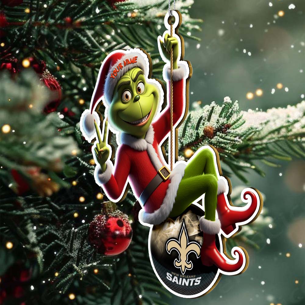 Sportswearmerch New Orleans Saints NFL The Grinch x Christmas Acrylic Ornament Gift For Fan