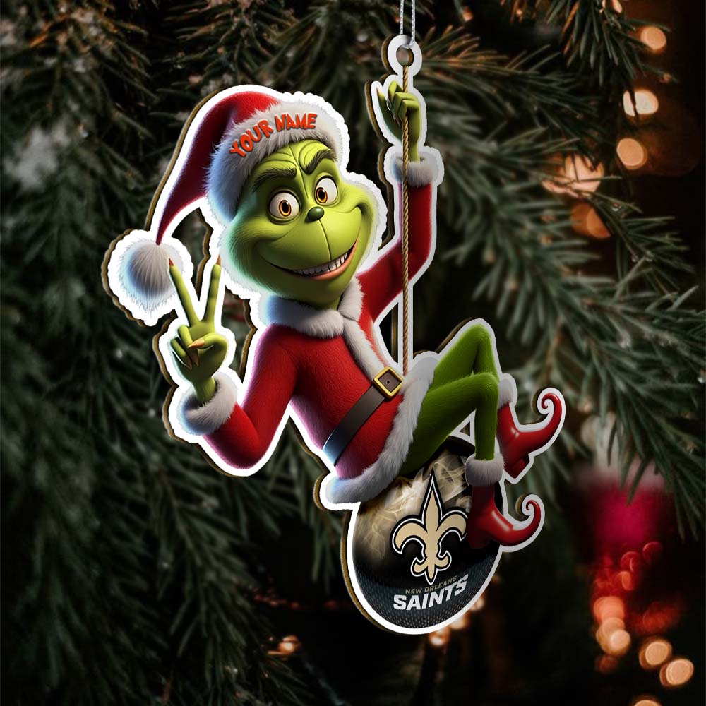 Sportswearmerch New Orleans Saints NFL The Grinch x Christmas Acrylic Ornament Gift For Fan