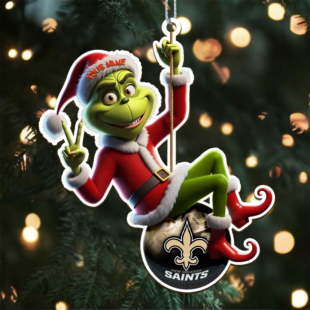 Sportswearmerch New Orleans Saints NFL The Grinch x Christmas Acrylic Ornament Gift For Fan