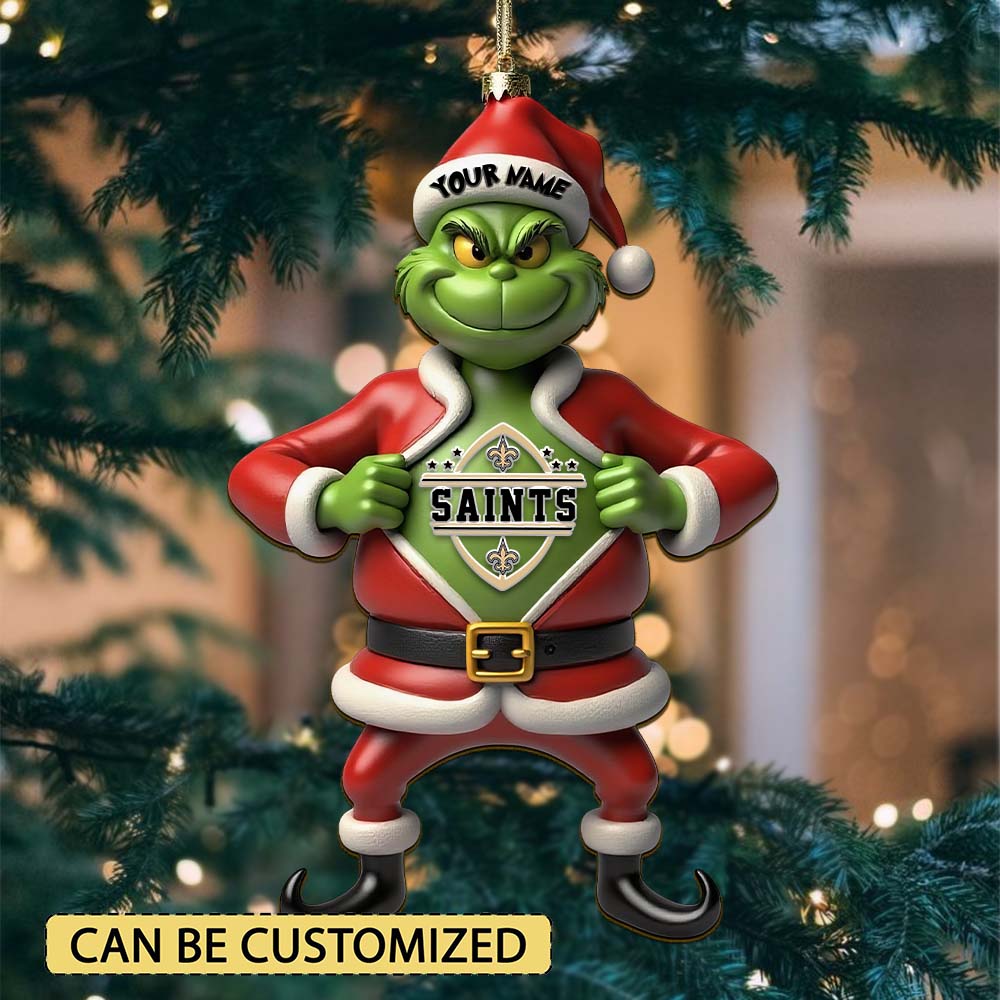 Sportswearmerch New Orleans Saints NFL The Grinch x Christmas Acrylic Ornament Gift For Fan