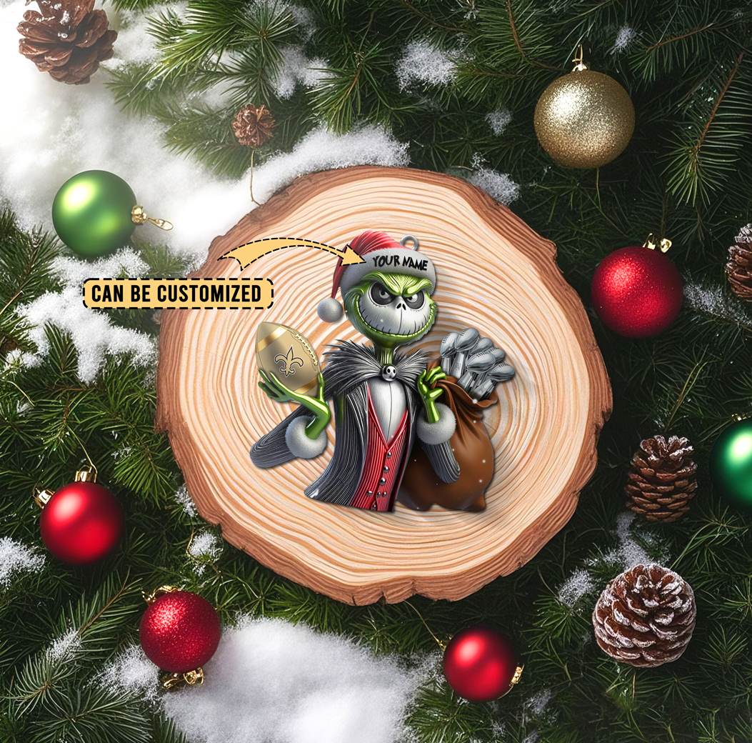 Sportswearmerch New Orleans Saints NFL The Grinch x Jack x Christmas Acrylic Ornament Gift For Fan