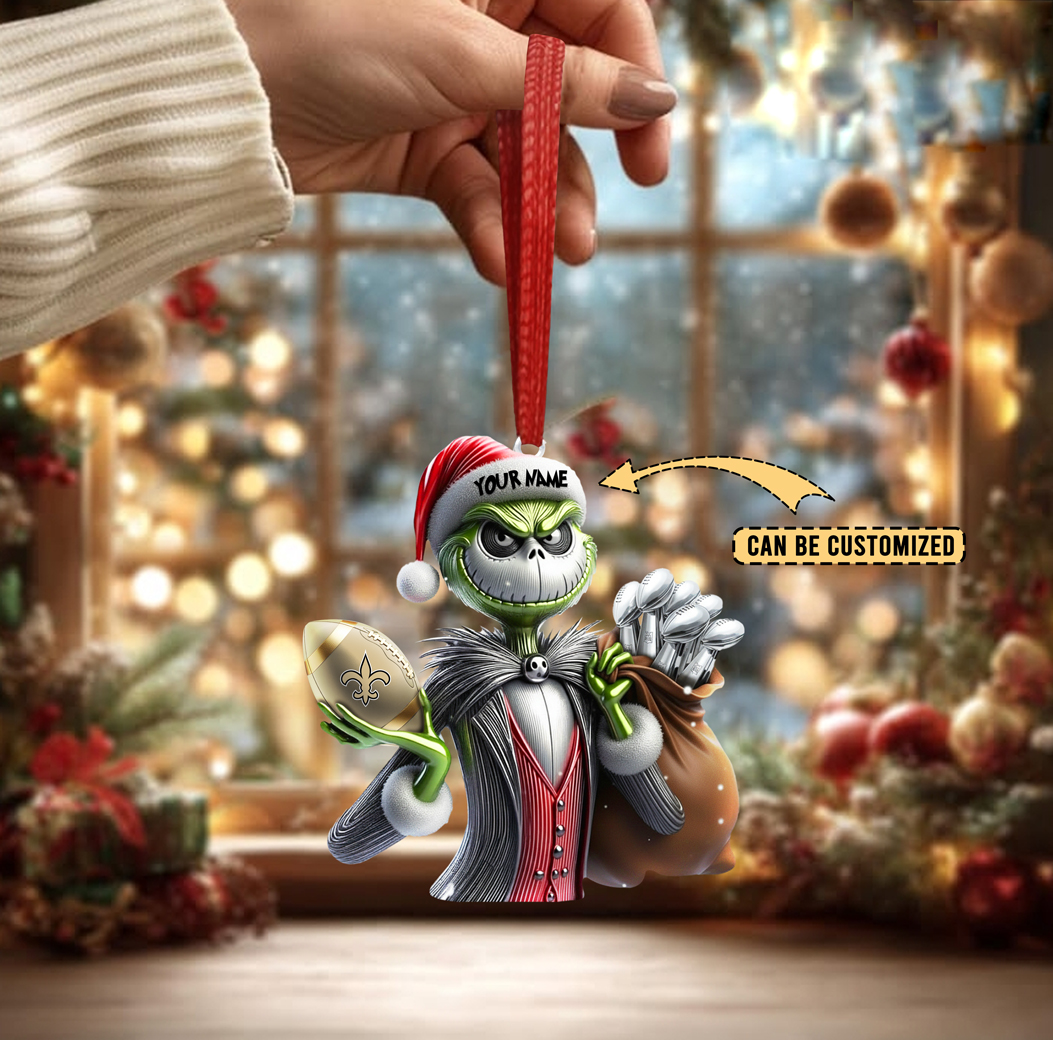 Sportswearmerch New Orleans Saints NFL The Grinch x Jack x Christmas Acrylic Ornament Gift For Fan