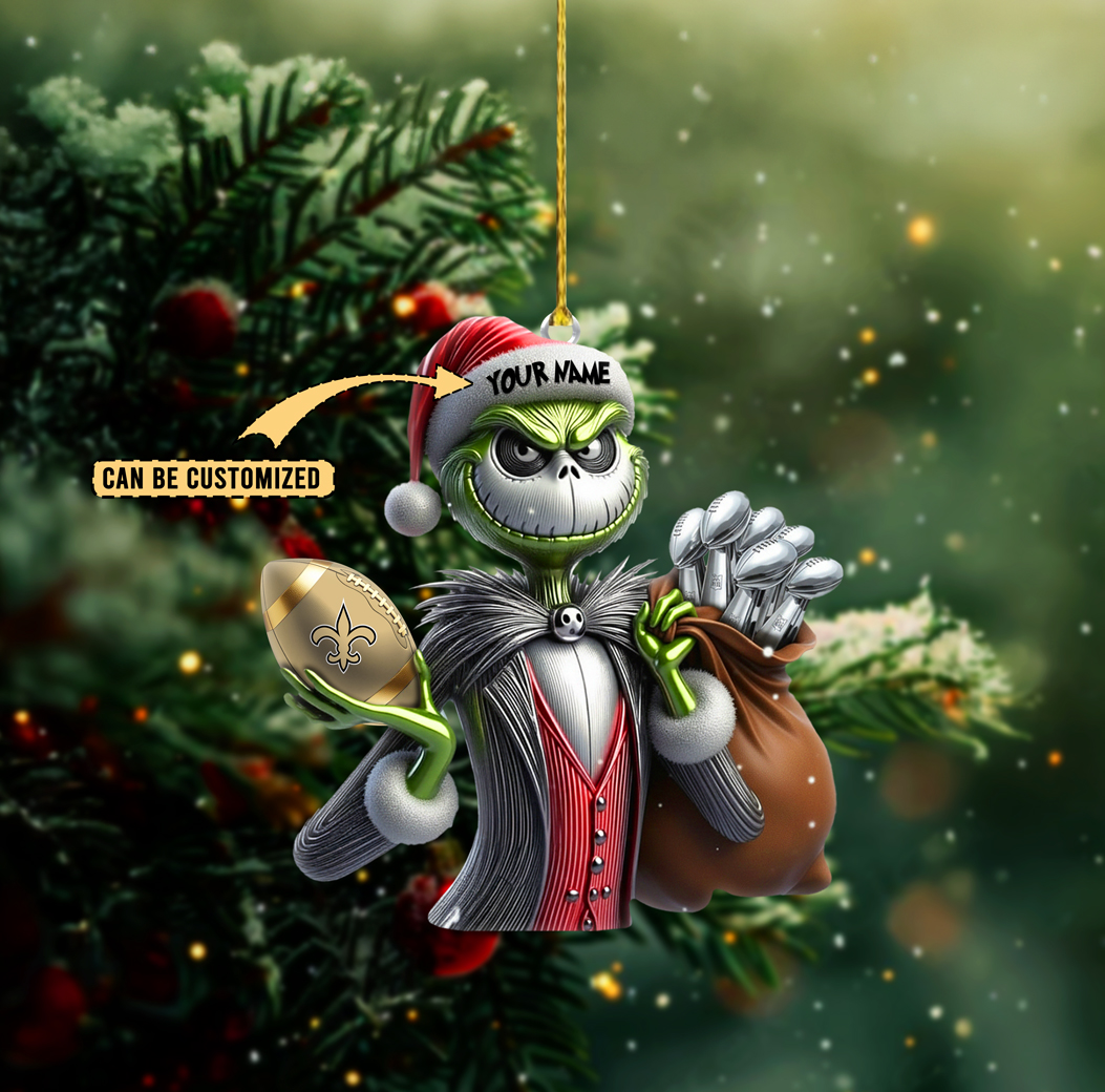 Sportswearmerch New Orleans Saints NFL The Grinch x Jack x Christmas Acrylic Ornament Gift For Fan