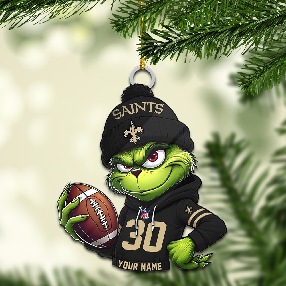Sportswearmerch New Orleans Saints NFL x Grinch Christmas Acrylic Ornament For Fans