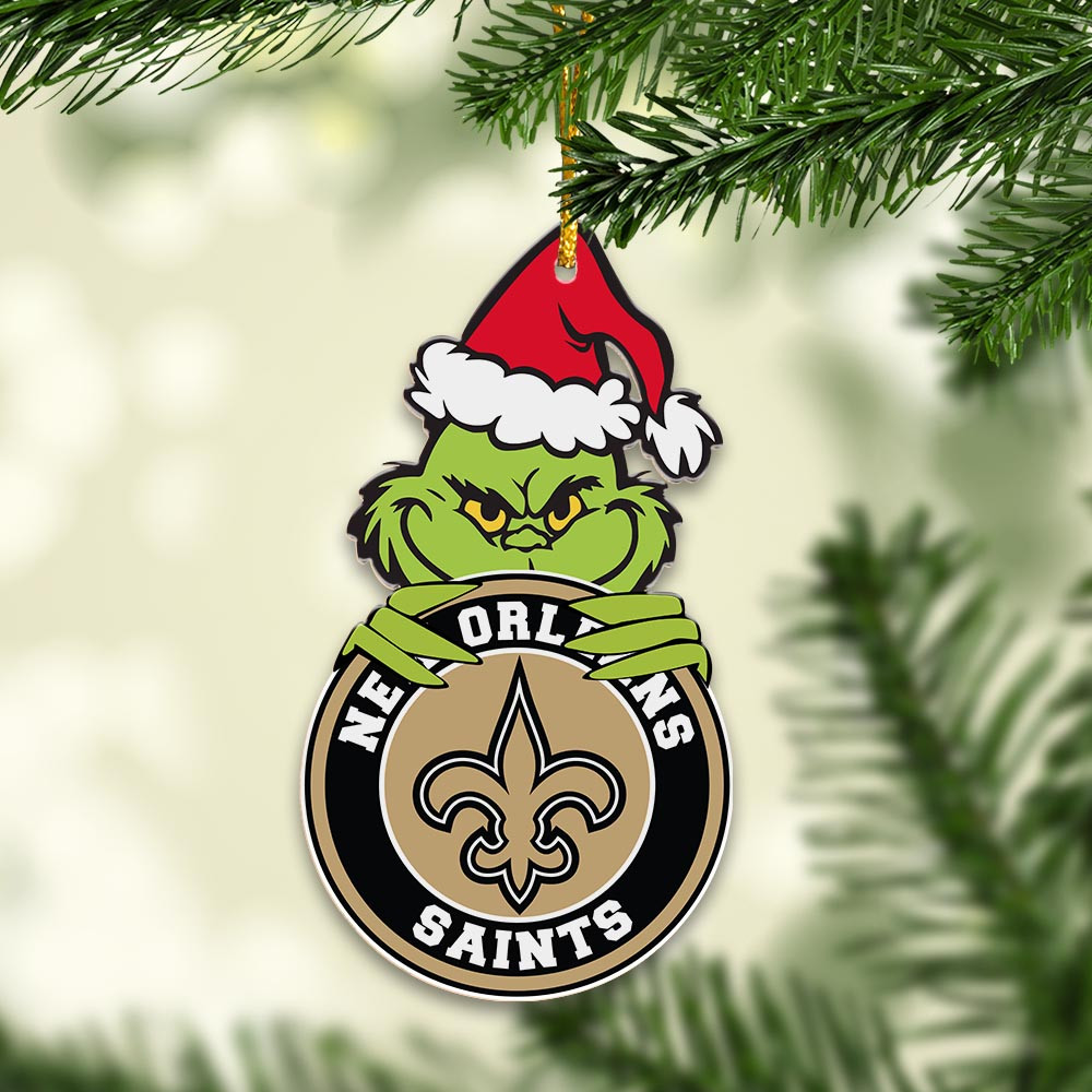 Sportswearmerch New Orleans Saints NFL x Grinch Christmas Acrylic Ornament For Fans