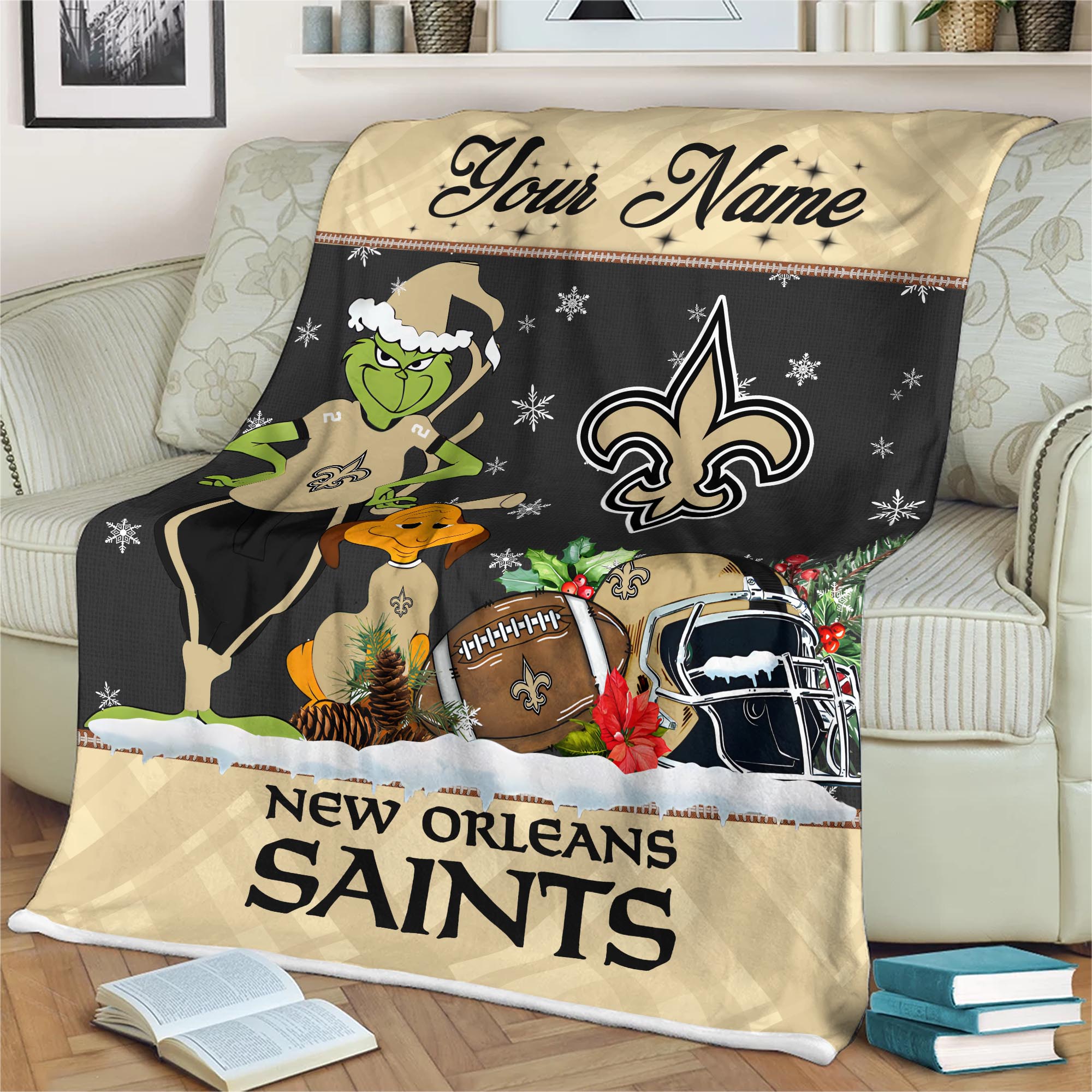Sportswearmerch New Orleans Saints NFL x Grinch Christmas Fleece Blanket For Fan