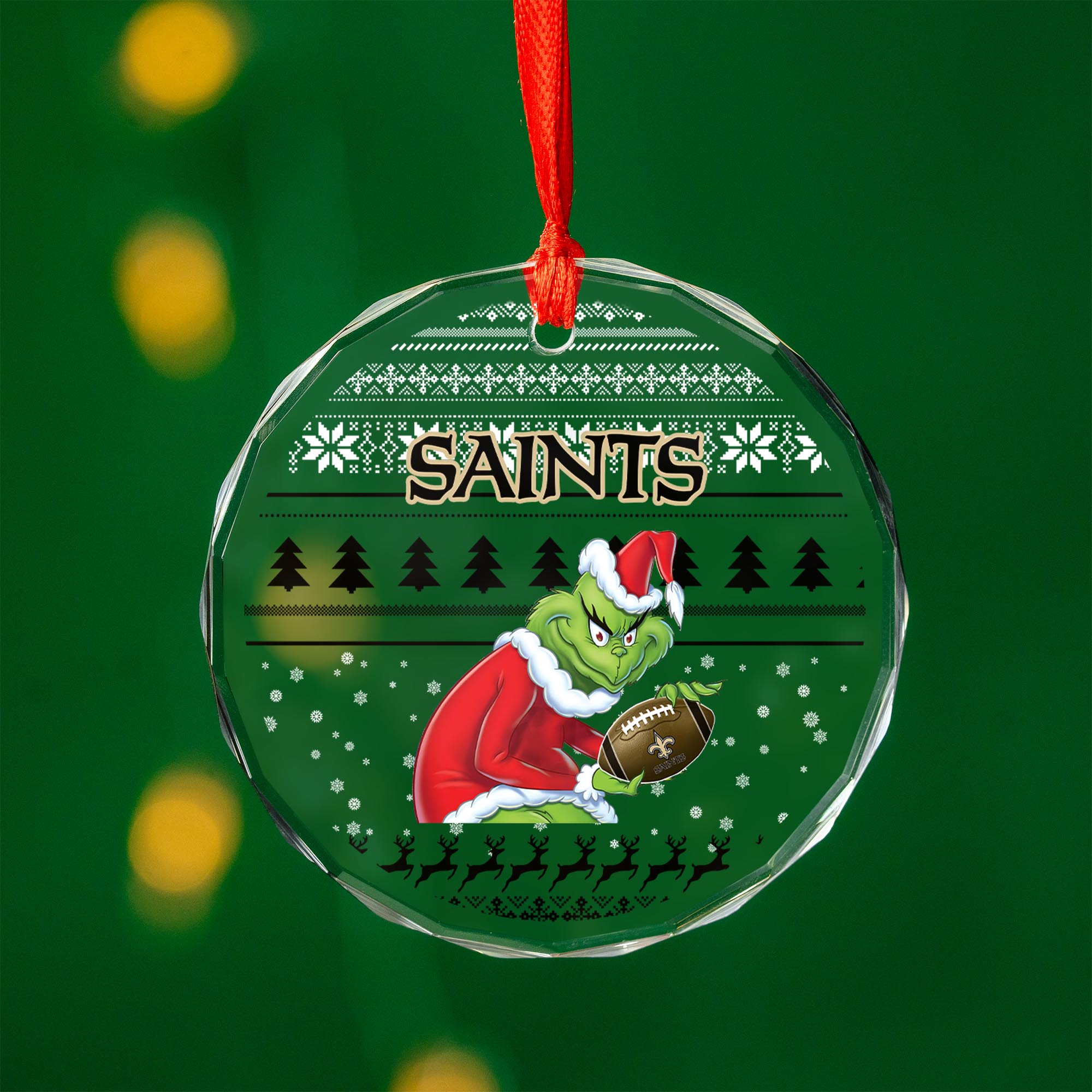 Sportswearmerch New Orleans Saints NFL x Grinch Christmas Glass Ornament For Fans