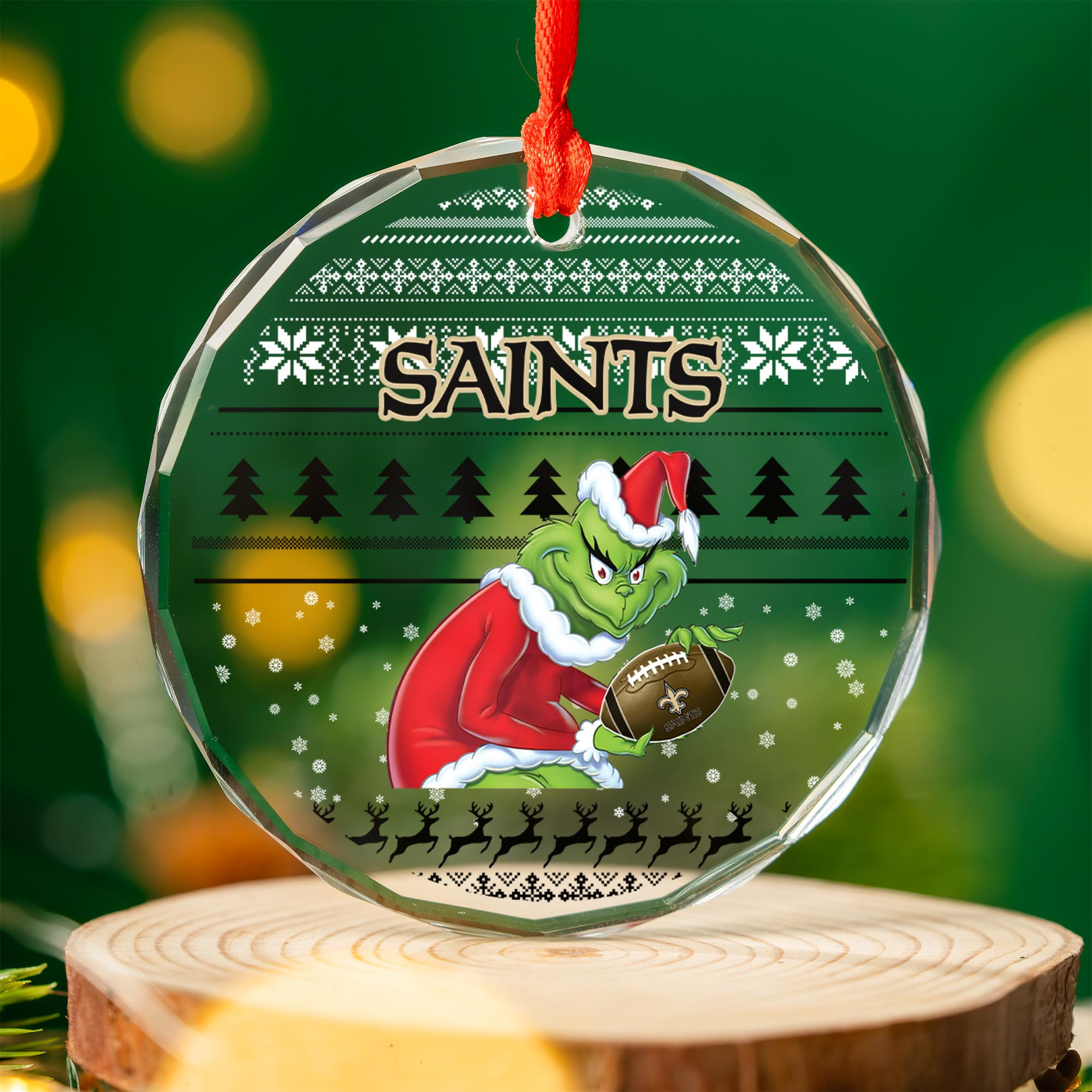 Sportswearmerch New Orleans Saints NFL x Grinch Christmas Glass Ornament For Fans