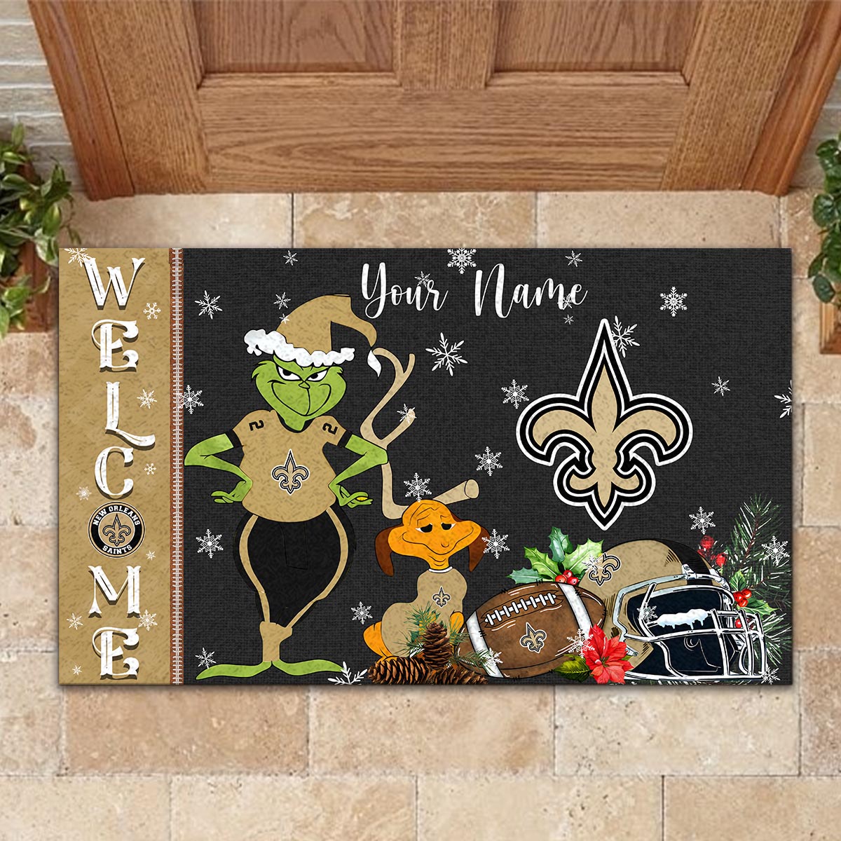 Sportswearmerch New Orleans Saints NFL x Grinch Christmas Welcome Football Doormat For Fan