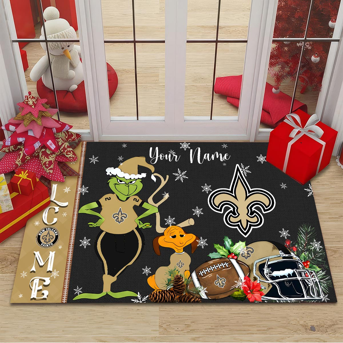 Sportswearmerch New Orleans Saints NFL x Grinch Christmas Welcome Football Doormat For Fan