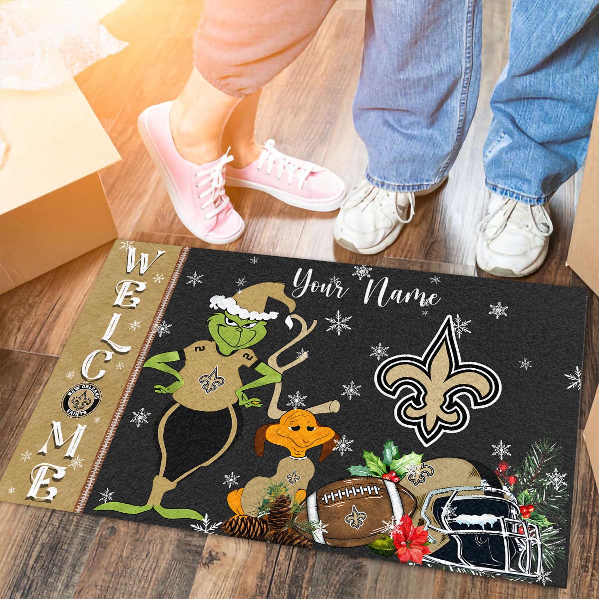 Sportswearmerch New Orleans Saints NFL x Grinch Christmas Welcome Football Doormat For Fan