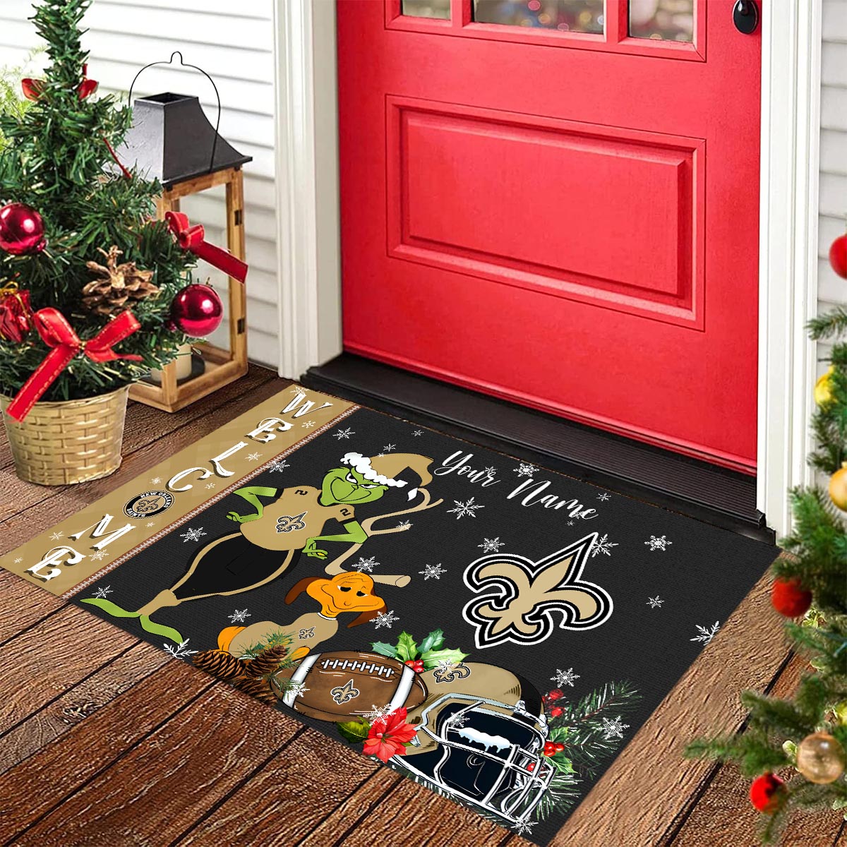 Sportswearmerch New Orleans Saints NFL x Grinch Christmas Welcome Football Doormat For Fan