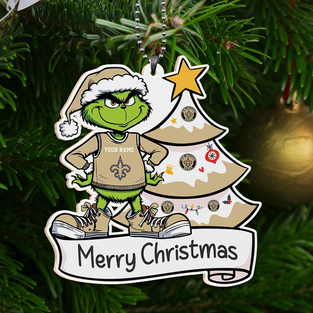 Sportswearmerch New Orleans Saints NFL x Grinch Merry Christmas Acrylic Ornament For Fans