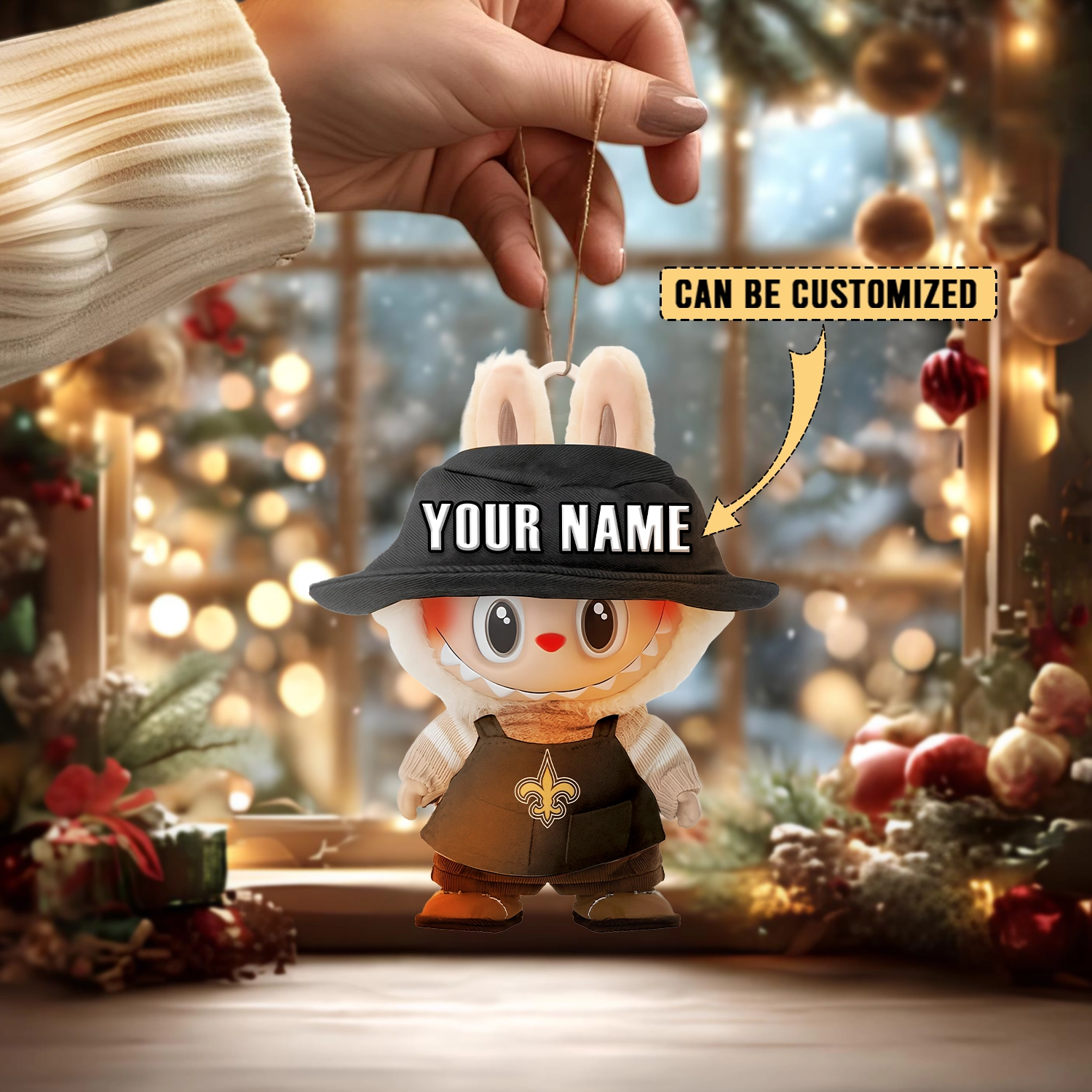 Sportswearmerch New Orleans Saints NFL x Labubu Christmas Personalized Acrylic Ornament Gift For Fans