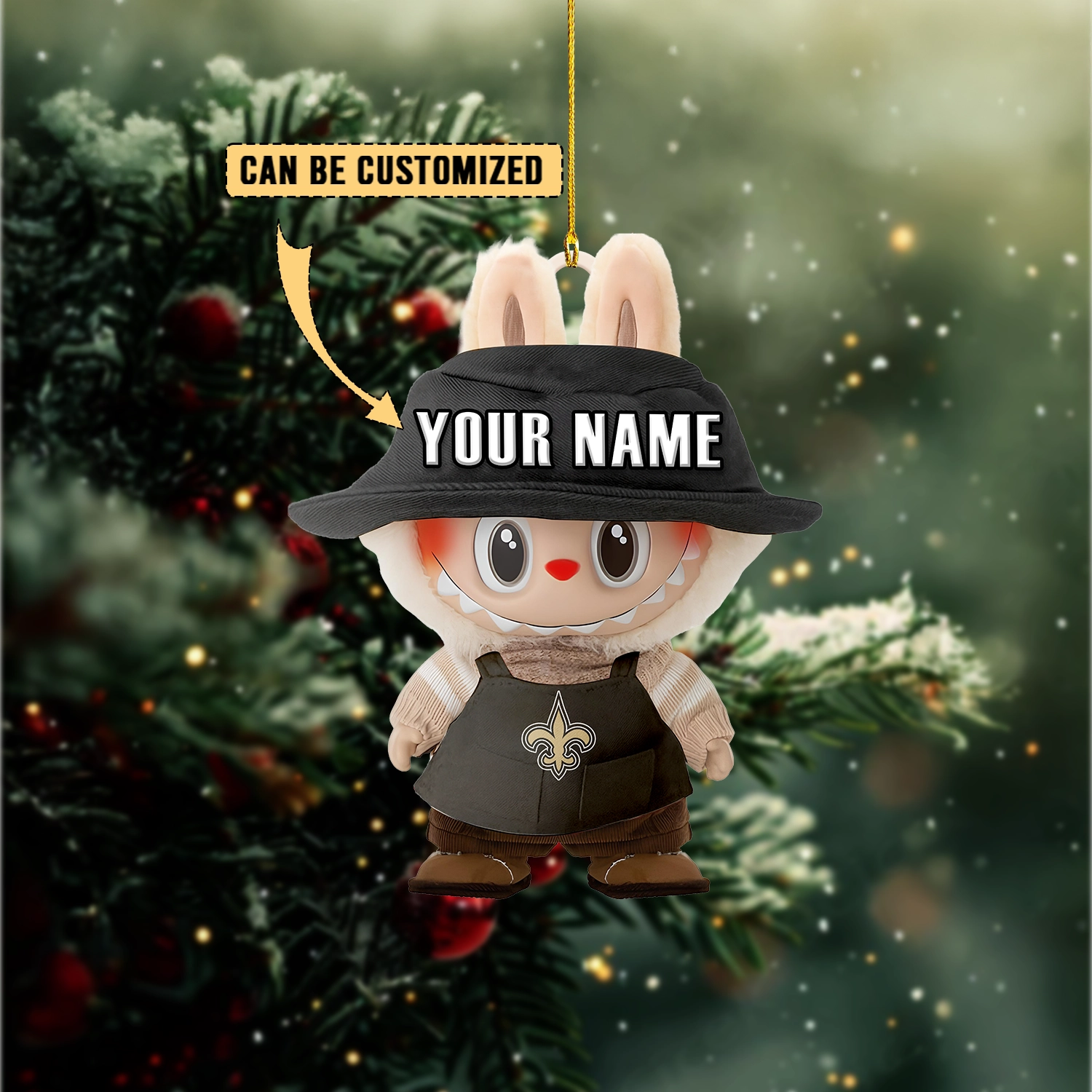 Sportswearmerch New Orleans Saints NFL x Labubu Christmas Personalized Acrylic Ornament Gift For Fans