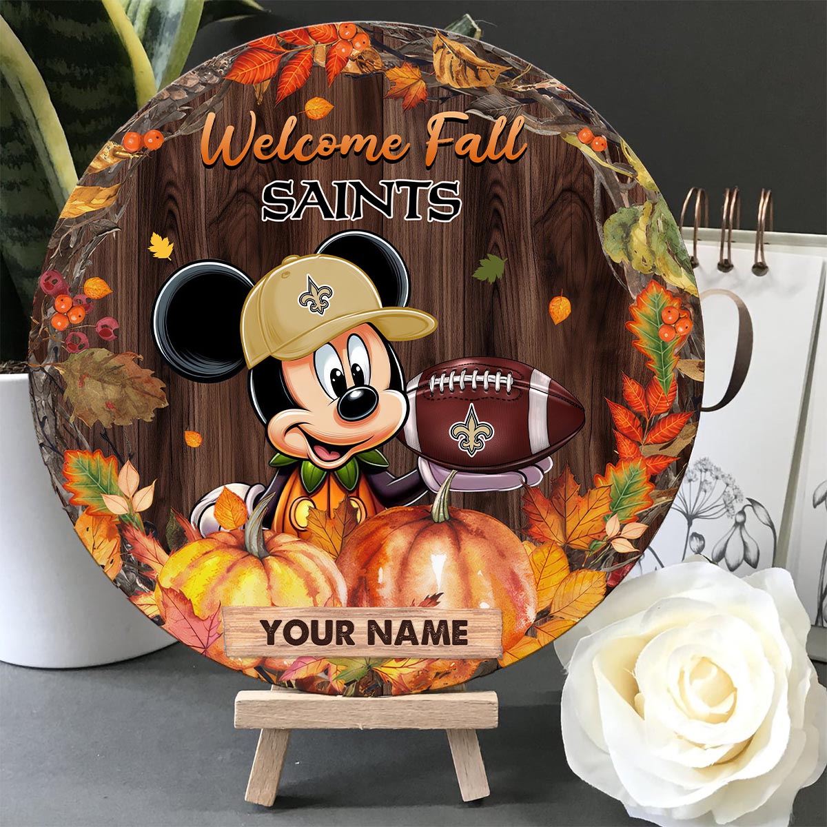 Sportswearmerch New Orleans Saints NFL x Mickey Round Wooden Sign For Fan